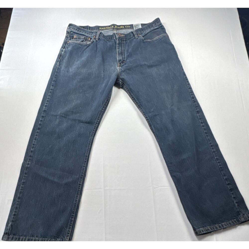 Nautica Jeans Co. Straight Medium Blue Denim Jeans Button Zip Pockets Mens 38